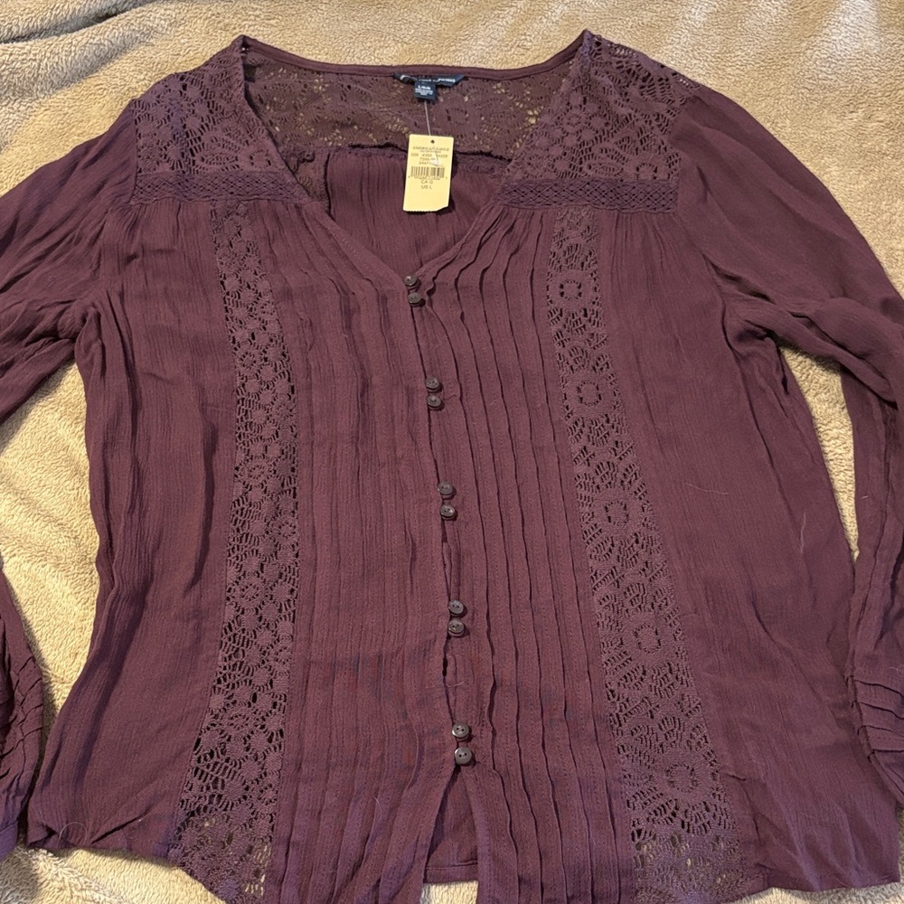NWT American Eagle Outfitters Plum Lace Blouse